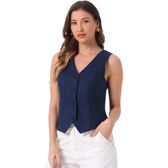 Vest Waistcoat for Women Navy Blue - Picture 1 of 5